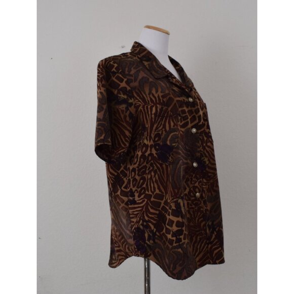 Vintage 90s Brown Jungle Floral Blouse size L - Picture 10 of 10